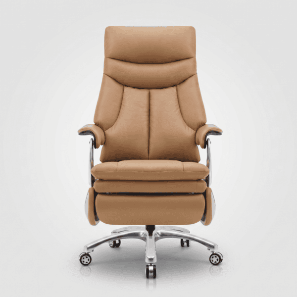 Imperio Motorized Reclining Executive Office Chair - Premium Dual-Tone Imported Leather with Footrest 5 Tan leather executive office chair with high back and adjustable features.