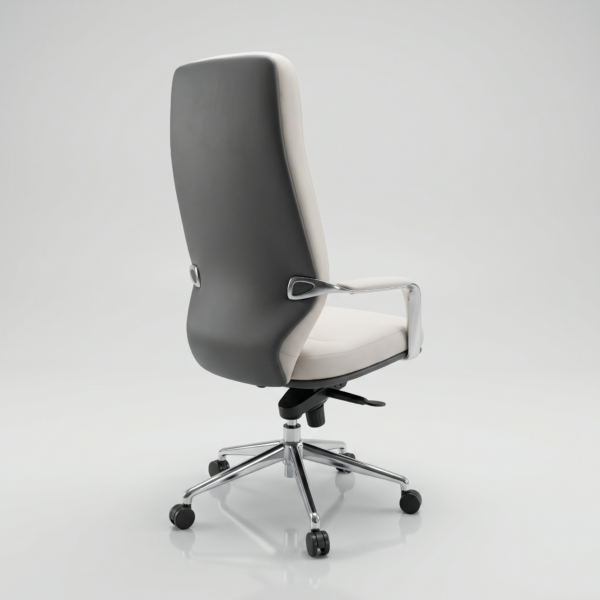 Siena Executive High-Back Office Chair | Sleek Ergonomic Design | Class 4 Hydraulic, Aluminium Base & Multi-Position Lock | 50+ Custom Colors | 5-Year Warranty (Dual-Tone Beige & Dark Gray) 10 Close-up of Siena chair premium dual-tone beige leatherette upholstery with high-density foam cushion and neat stitching.