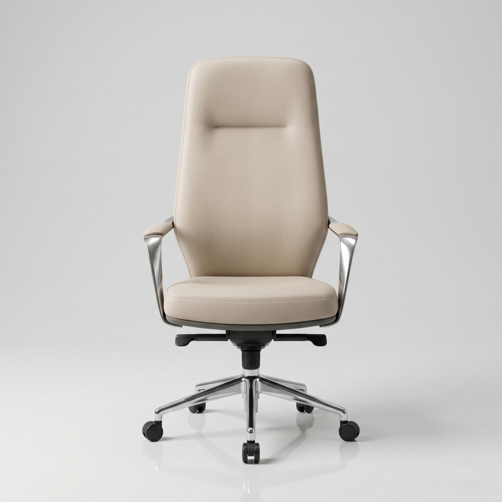 Siena Executive High-Back Office Chair in dual-tone beige and dark gray with sleek ergonomic design and chrome aluminium base.