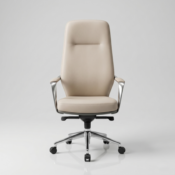 Siena Executive High-Back Office Chair | Sleek Ergonomic Design | Class 4 Hydraulic, Aluminium Base & Multi-Position Lock | 50+ Custom Colors | 5-Year Warranty (Dual-Tone Beige & Dark Gray) 7 Siena Executive High-Back Office Chair in dual-tone beige and dark gray with sleek ergonomic design and chrome aluminium base.